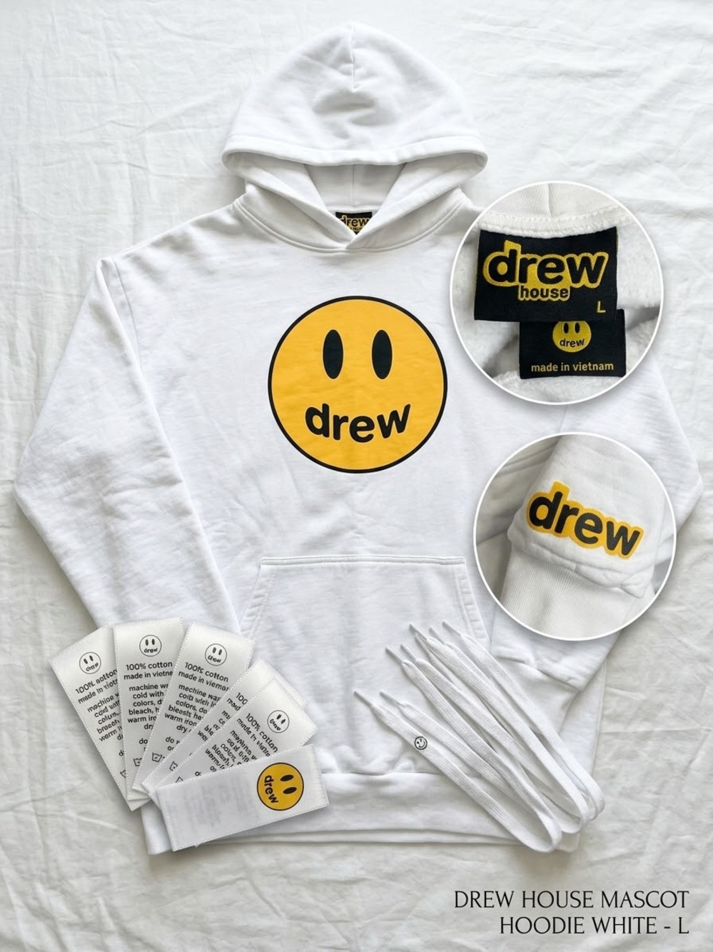 Drew House (Justin Bieber) Mascot Hoodie White Oversized Pullover | Size Large